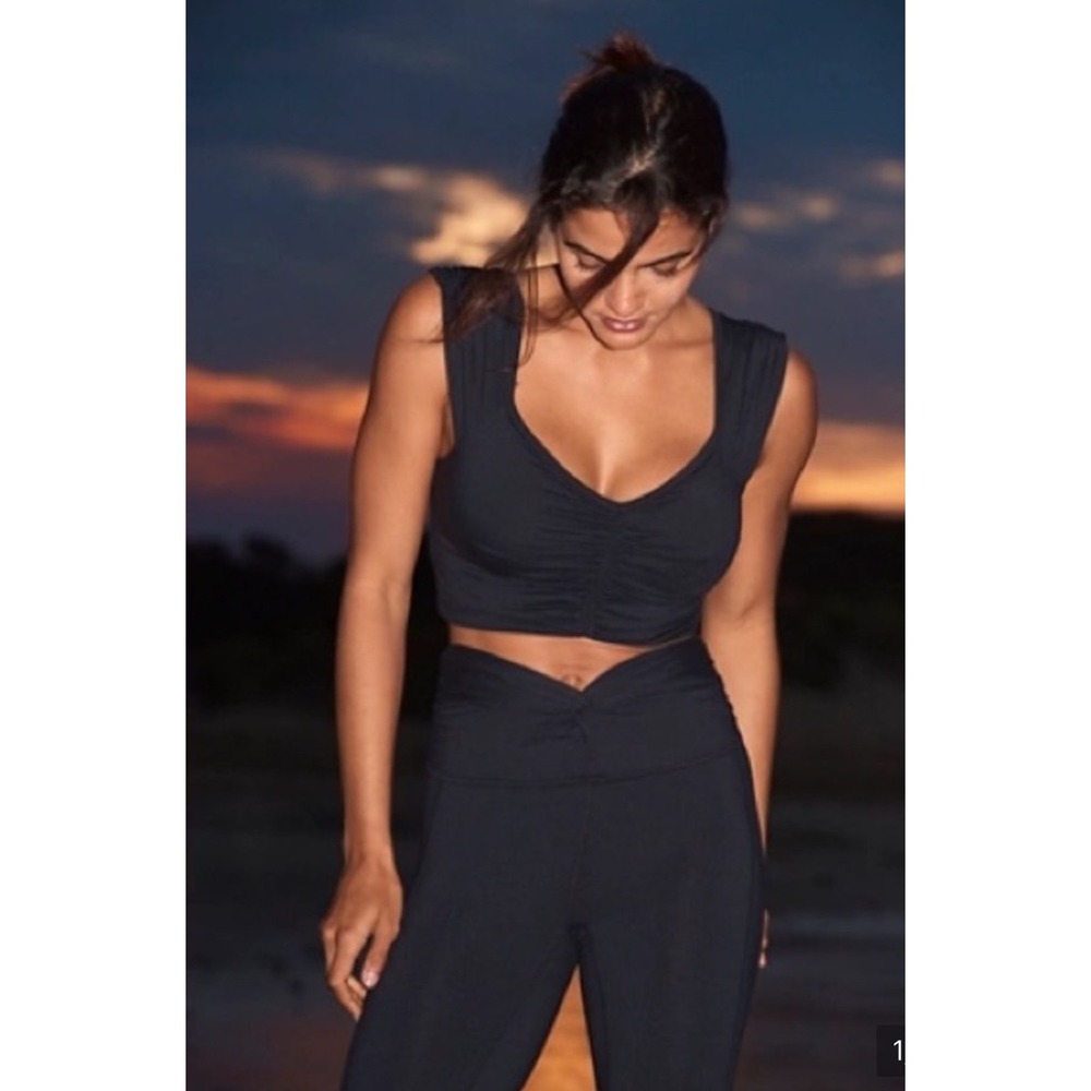 Free People FP Movement Breathe Deeper Crop Tank Black Cutout Back XS